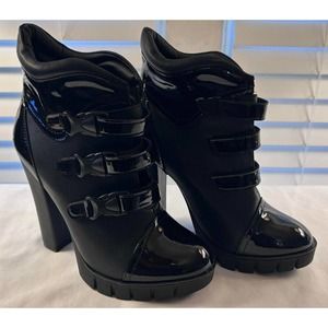 Black Gothic Clunky Block Heel Round Toe Platforms size 9M